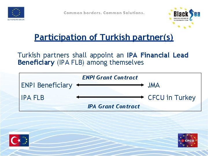 Participation of Turkish partner(s) Turkish partners shall appoint an IPA Financial Lead Beneficiary (IPA