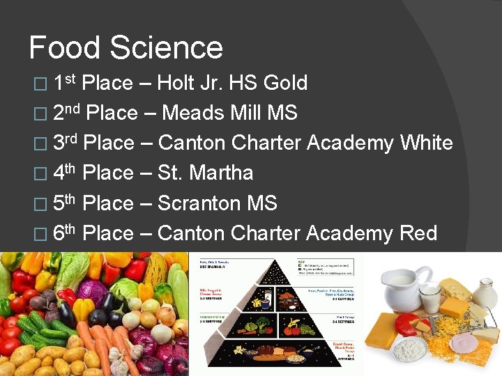 Food Science � 1 st Place – Holt Jr. HS Gold � 2 nd