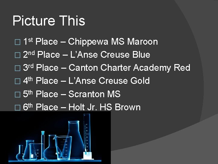 Picture This � 1 st Place – Chippewa MS Maroon � 2 nd Place