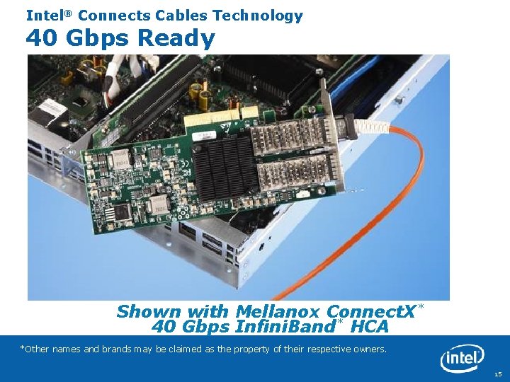 Intel® Connects Cables Technology 40 Gbps Ready Shown with Mellanox Connect. X* 40 Gbps