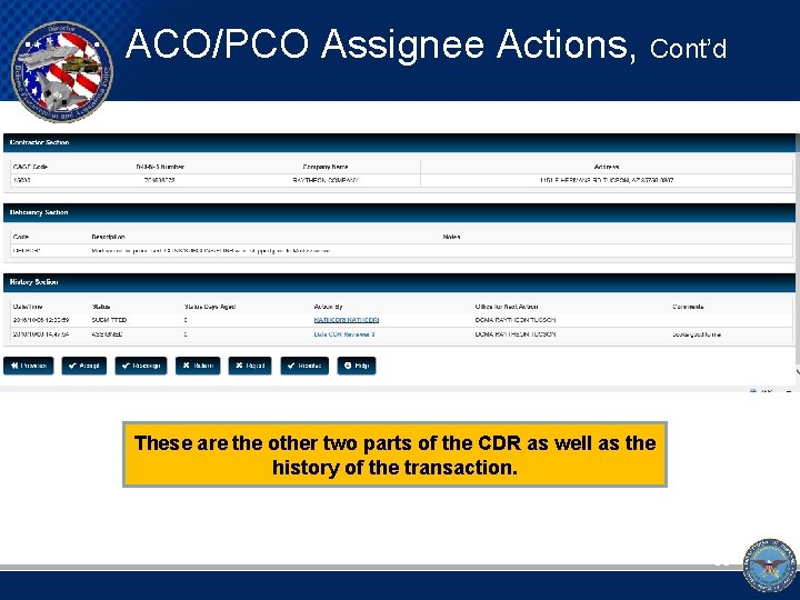 ACO/PCO Assignee Actions, Cont’d ACO/PCO Assignee ACTION These are the other two parts of