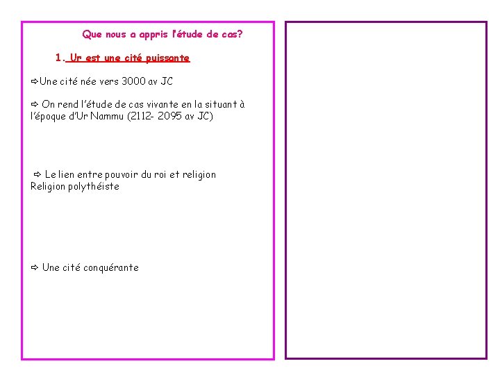 Que nous a appris l’étude de cas? 1. Ur est une cité puissante Une