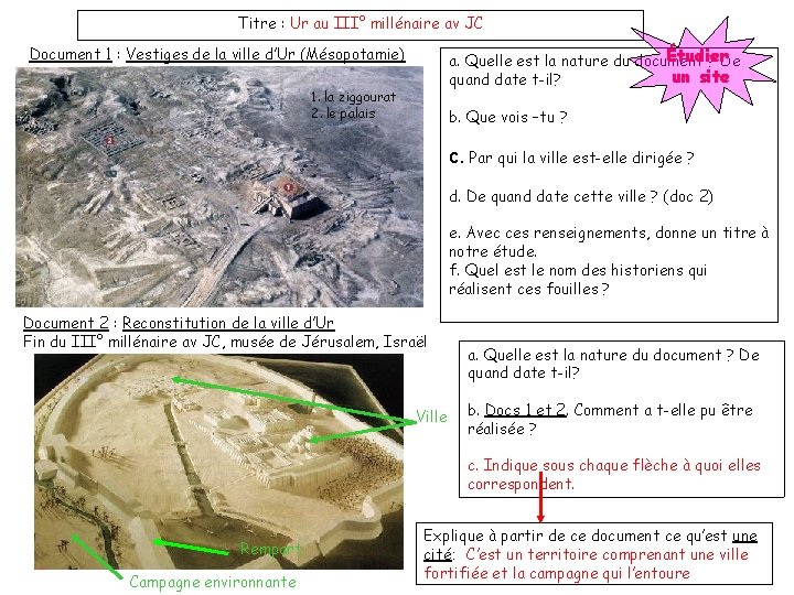 Titre : Ur au III° millénaire av JC Étudier. De a. Quelle est la