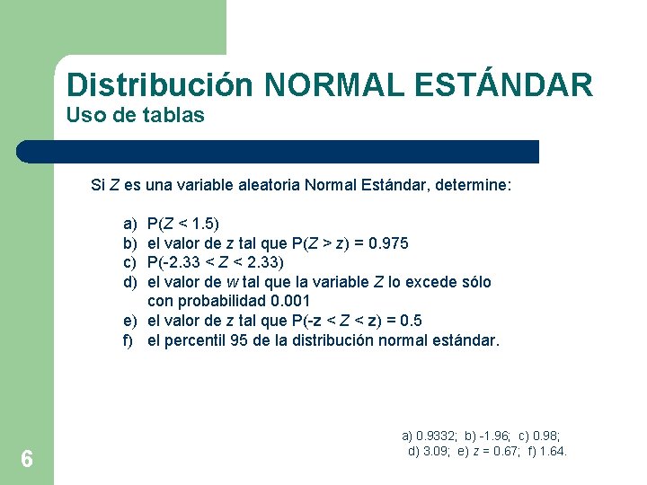 Distribución NORMAL ESTÁNDAR Uso de tablas Si Z es una variable aleatoria Normal Estándar,