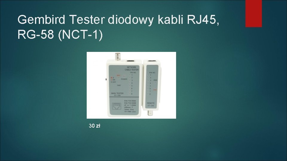 Gembird Tester diodowy kabli RJ 45, RG-58 (NCT-1) 30 zł 