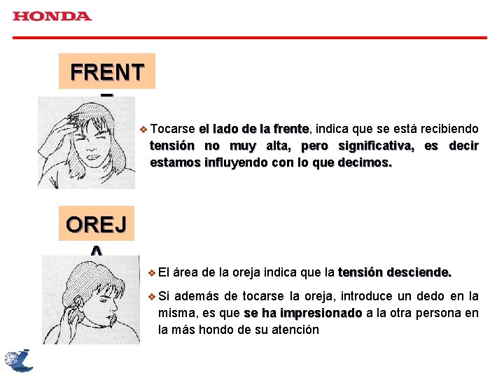 FRENT E v Tocarse el lado de la frente, frente indica que se está