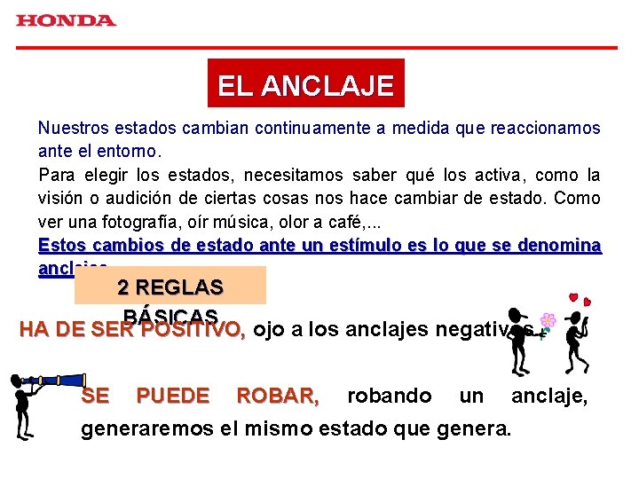 EL ANCLAJE Nuestros estados cambian continuamente a medida que reaccionamos ante el entorno. Para