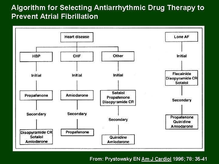 Algorithm for Selecting Antiarrhythmic Drug Therapy to Prevent Atrial Fibrillation From: Prystowsky EN Am
