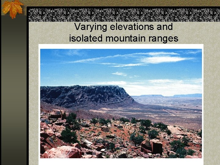 Varying elevations and isolated mountain ranges 