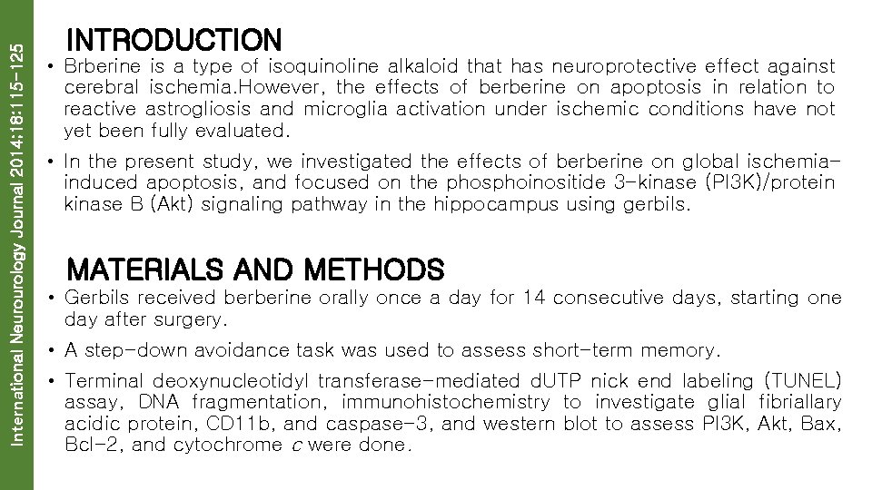 International Neurourology Journal 2014; 18: 115 -125 INTRODUCTION • Brberine is a type of
