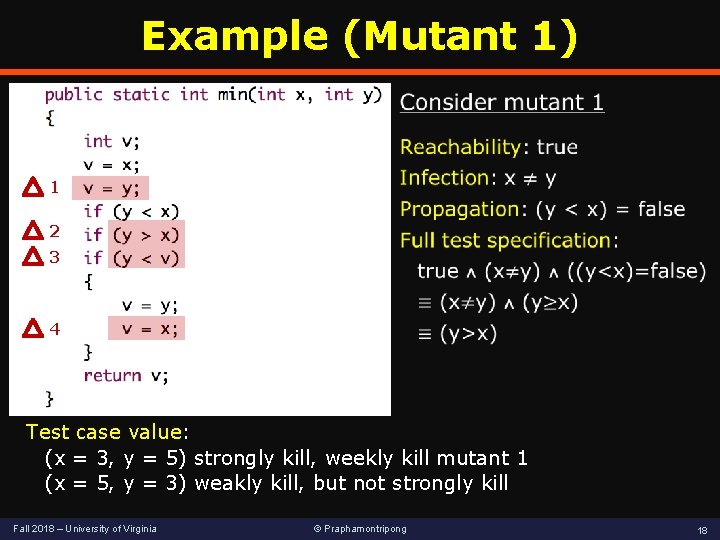 Example (Mutant 1) 1 2 3 4 Test case value: (x = 3, y Example (Mutant 1) 1 2 3 4 Test case value: (x = 3, y
