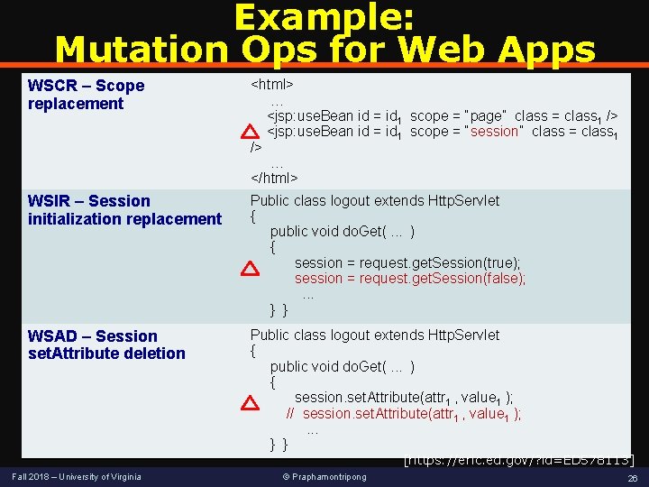 Example: Mutation Ops for Web Apps WSCR – Scope replacement WSIR – Session initialization Example: Mutation Ops for Web Apps WSCR – Scope replacement WSIR – Session initialization