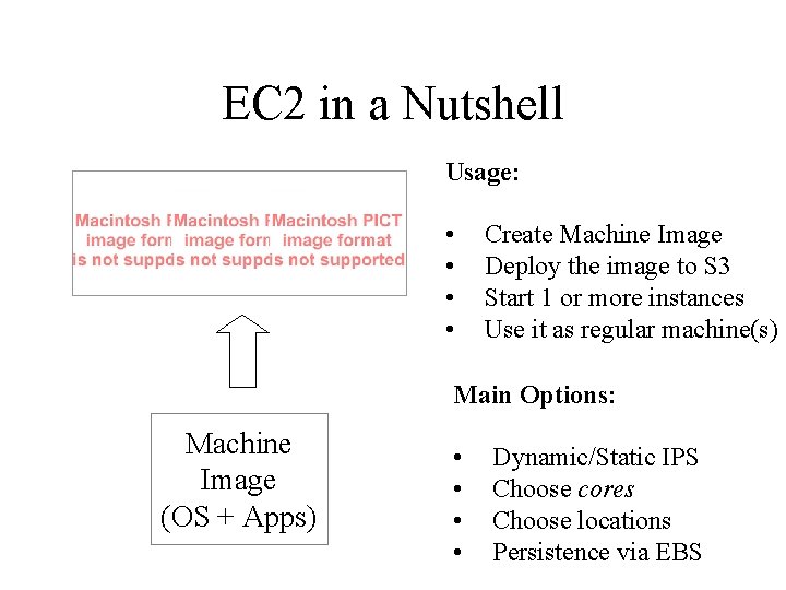 EC 2 in a Nutshell Usage: • • Create Machine Image Deploy the image