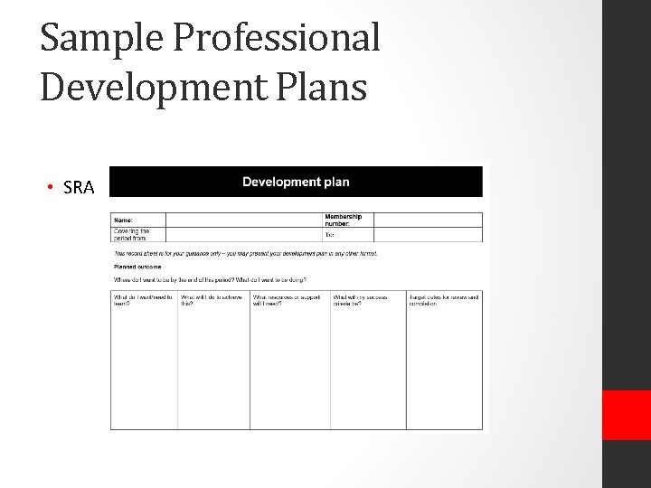 Sample Professional Development Plans • SRA 