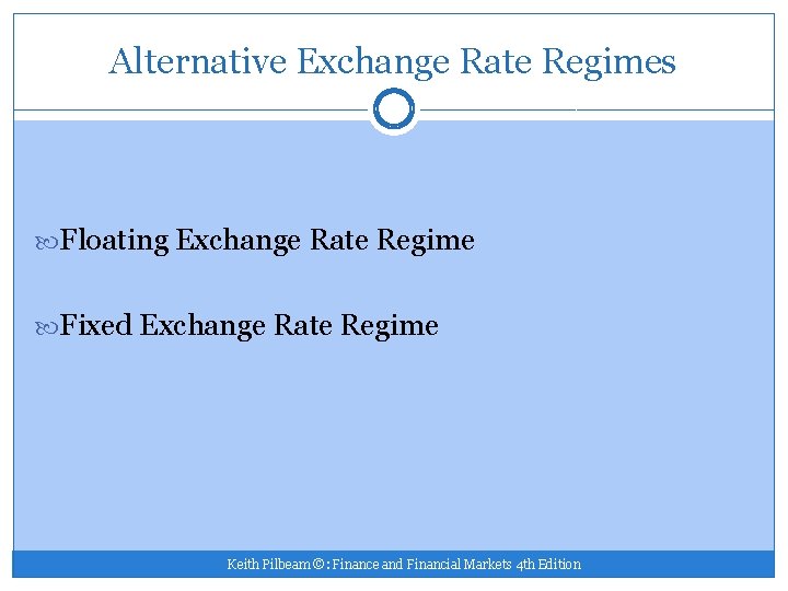 Alternative Exchange Rate Regimes Floating Exchange Rate Regime Fixed Exchange Rate Regime Keith Pilbeam