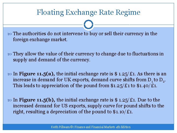 Floating Exchange Rate Regime The authorities do not intervene to buy or sell their