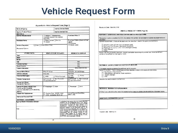 Vehicle Request Form 10/30/2020 Slide 9 