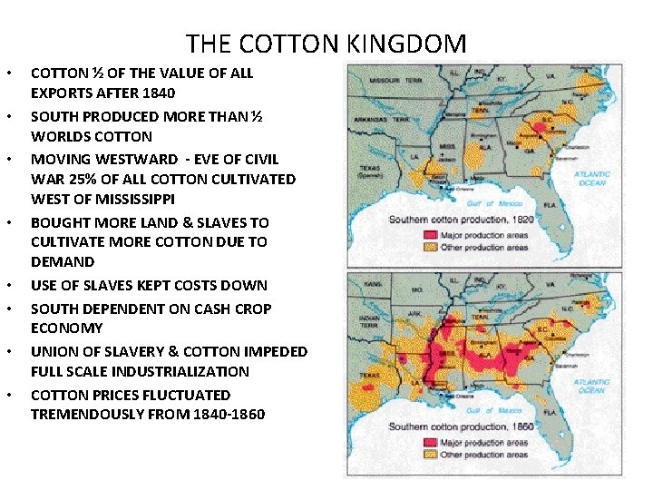 THE COTTON KINGDOM • • COTTON ½ OF THE VALUE OF ALL EXPORTS AFTER