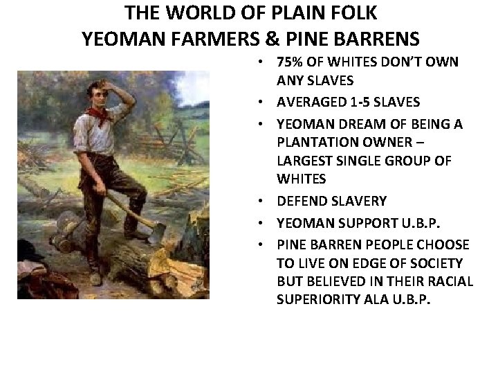 THE WORLD OF PLAIN FOLK YEOMAN FARMERS & PINE BARRENS • 75% OF WHITES