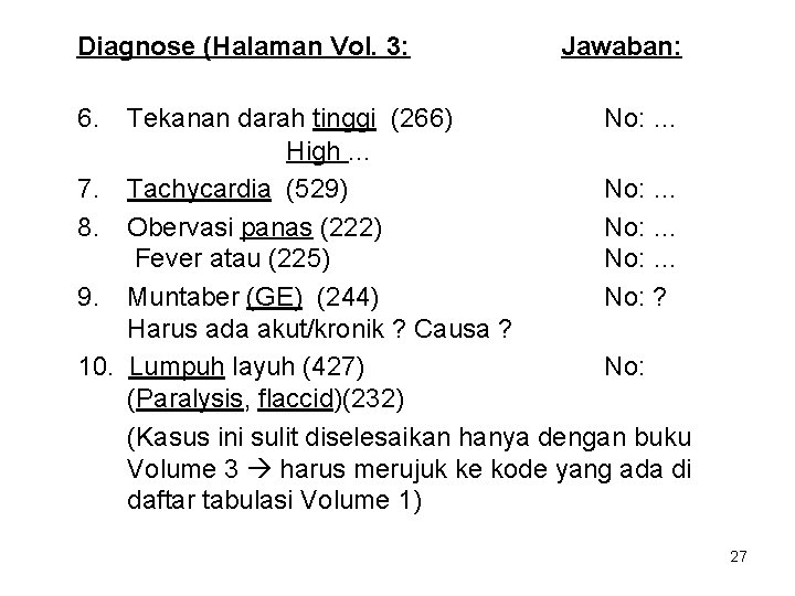 Diagnose (Halaman Vol. 3: Jawaban: 6. Tekanan darah tinggi (266) No: … High. .