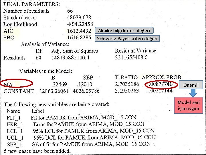 Akaike bilgi kriteri değeri Schwartz Bayes kriteri değeri Önemli Model seri için uygun 56