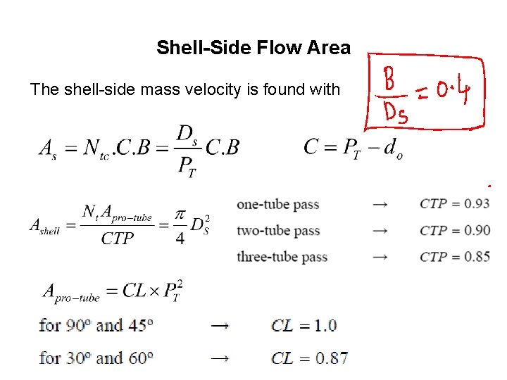 Shell-Side Flow Area The shell-side mass velocity is found with 