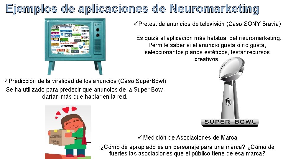 Ejemplos de aplicaciones de Neuromarketing üPretest de anuncios de televisión (Caso SONY Bravia) Es