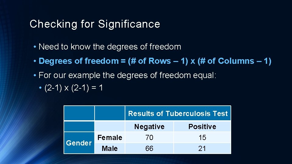 Checking for Significance • Need to know the degrees of freedom • Degrees of