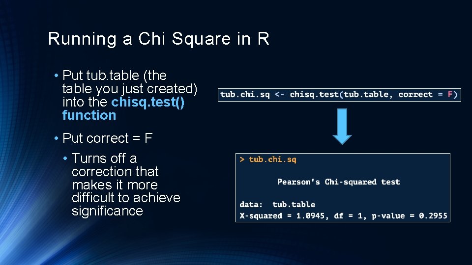 Running a Chi Square in R • Put tub. table (the table you just