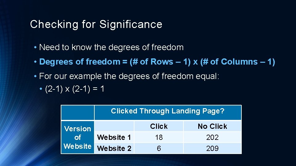 Checking for Significance • Need to know the degrees of freedom • Degrees of