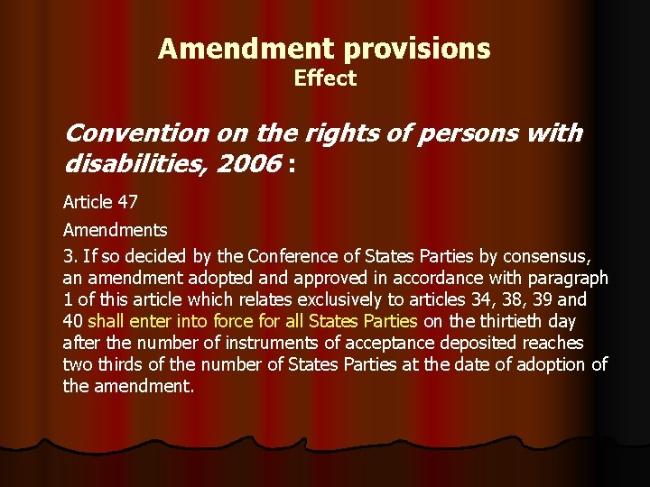 Amendment provisions Effect Convention on the rights of persons with disabilities, 2006 : Article