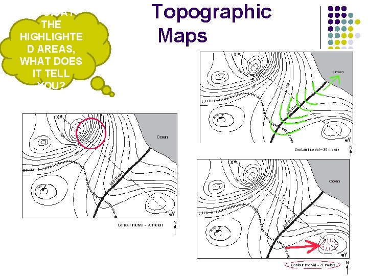LOOK AT THE HIGHLIGHTE D AREAS, WHAT DOES IT TELL YOU? Topographic Maps 