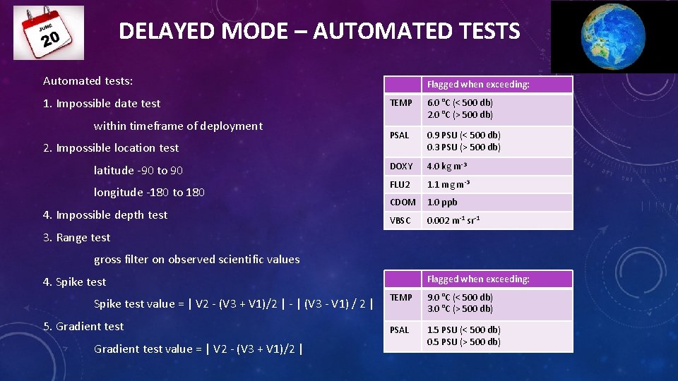 DELAYED MODE – AUTOMATED TESTS Automated tests: 1. Impossible date test within timeframe of