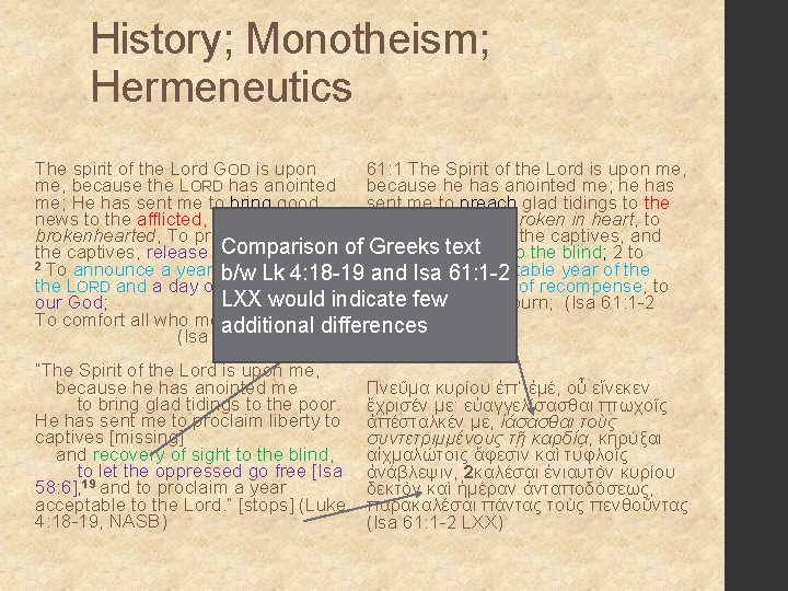 History; Monotheism; Hermeneutics The spirit of the Lord GOD is upon 61: 1 The