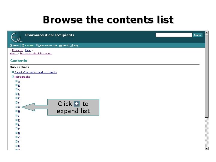 Browse the contents list Click to expand list 