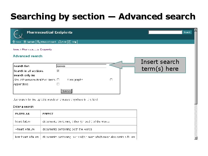 Searching by section — Advanced search Insert search term(s) here 