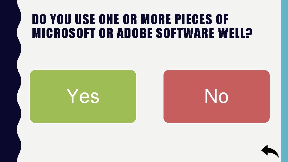 DO YOU USE ONE OR MORE PIECES OF MICROSOFT OR ADOBE SOFTWARE WELL? Yes