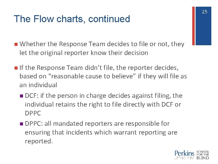 The Flow charts, continued n Whether the Response Team decides to file or not,