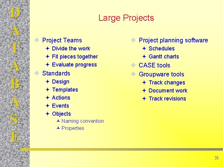 D A T A B A S E Large Projects ² Project Teams ª