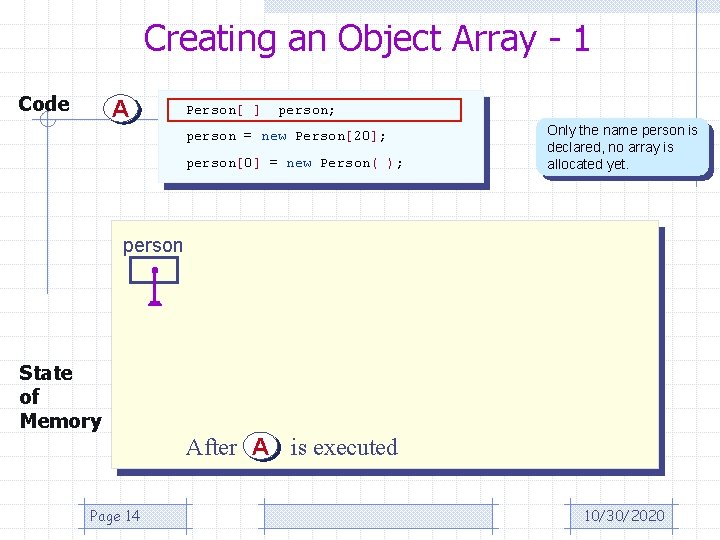 Creating an Object Array - 1 Code A Person[ ] person; person = new