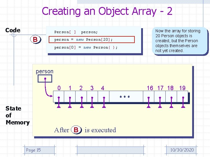 Creating an Object Array - 2 Code Person[ ] B person; person = new