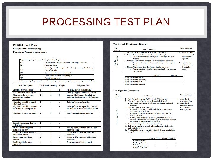 PROCESSING TEST PLAN 