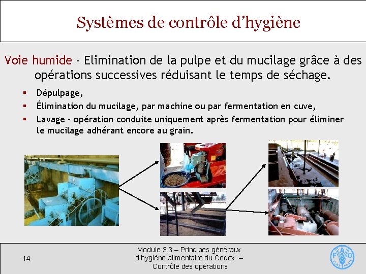 Systèmes de contrôle d’hygiène Voie humide - Elimination de la pulpe et du mucilage