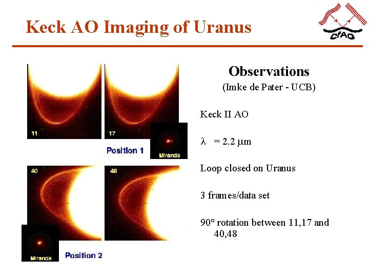 Keck AO Imaging of Uranus Observations (Imke de Pater - UCB) Keck II AO