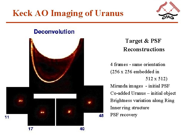 Keck AO Imaging of Uranus Target & PSF Reconstructions 4 frames - same orientation