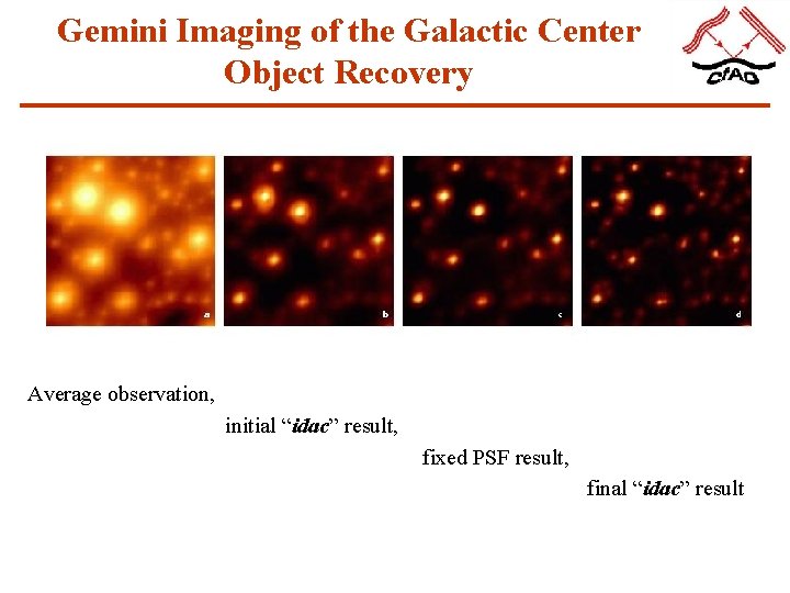 Gemini Imaging of the Galactic Center Object Recovery Average observation, initial “idac” result, fixed