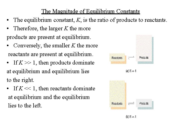 The Magnitude of Equilibrium Constants • The equilibrium constant, K, is the ratio of