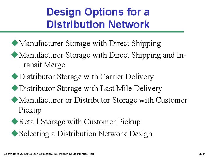 Design Options for a Distribution Network u. Manufacturer Storage with Direct Shipping and In.