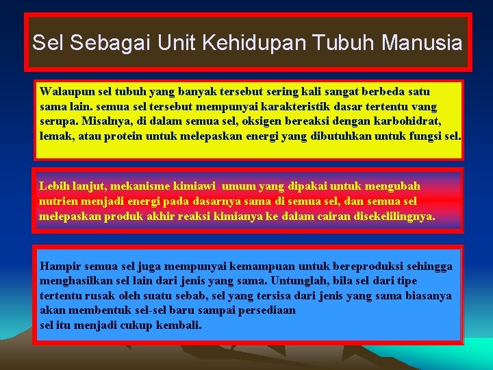 Sel Sebagai Unit Kehidupan Tubuh Manusia Walaupun sel tubuh yang banyak tersebut sering kali