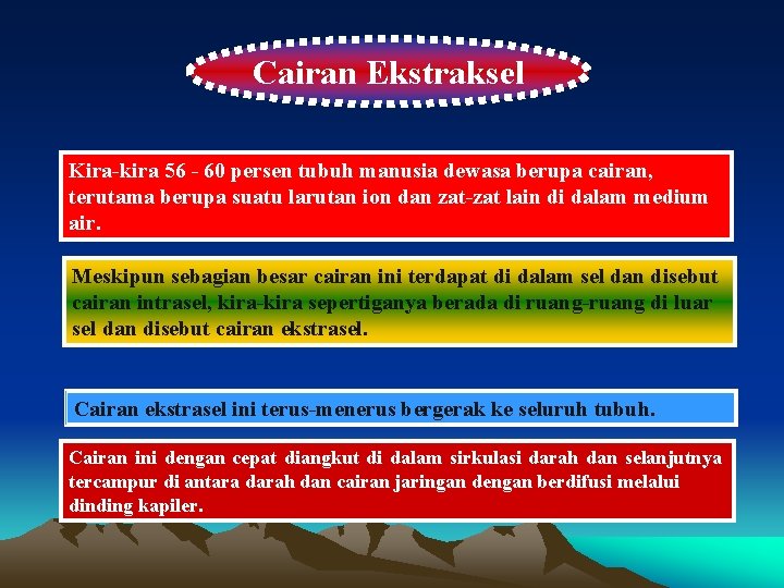 Cairan Ekstraksel Kira-kira 56 - 60 persen tubuh manusia dewasa berupa cairan, terutama berupa